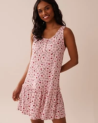 Pink Floral Print Ribbed Jersey Nightie