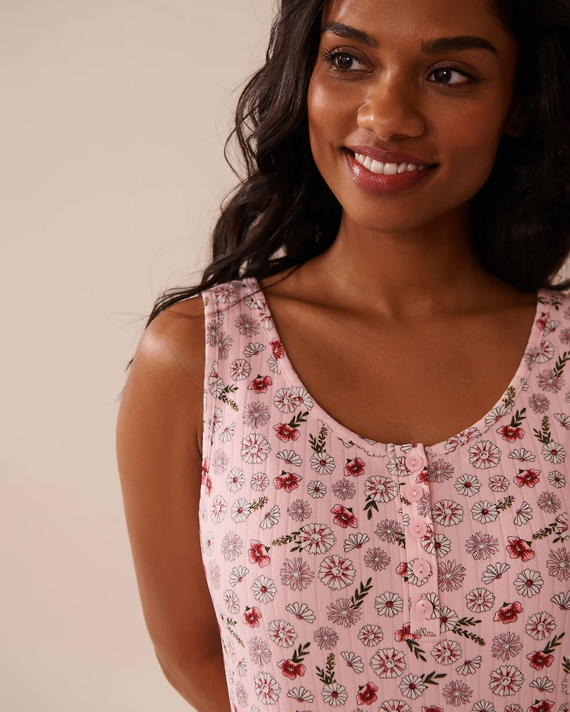 Pink Floral Print Ribbed Jersey Nightie