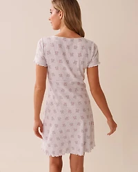 Teddy Bear Print Ribbed Short Sleeve Sleepshirt