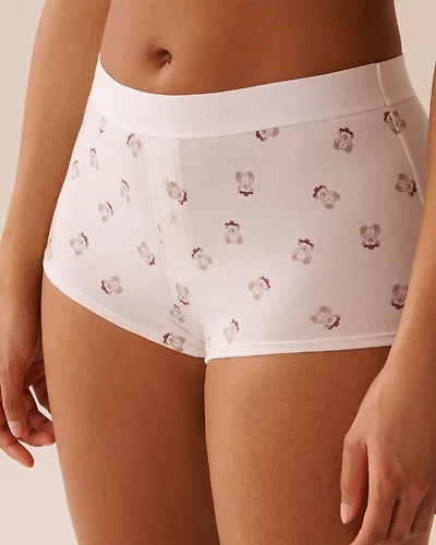 Culotte garçonne taille haute coton et bande élastique logo
