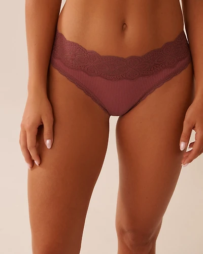 Lace Trim Ribbed Thong Panty