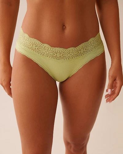 Culotte bikini côtelée bordure de dentelle