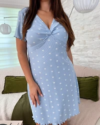 Teddy Bear Print Ribbed Short Sleeve Sleepshirt