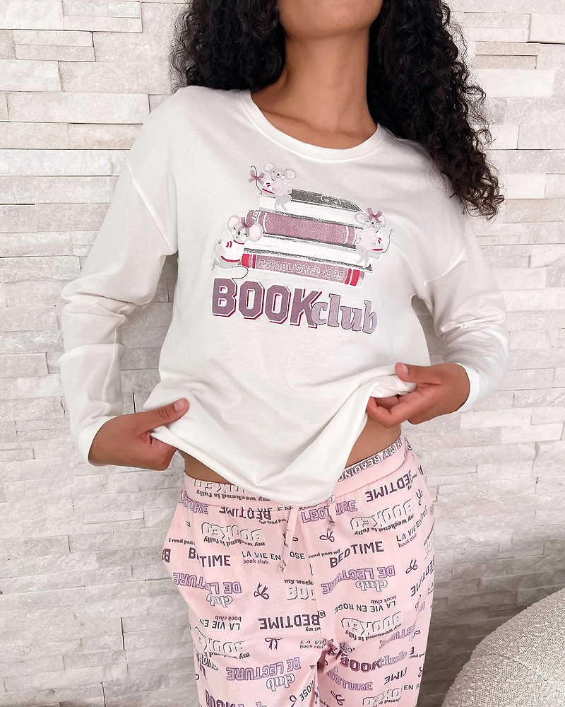 Chandail manches longues en coton imprimé weekend