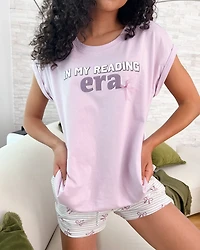 Short de pyjama en coton imprimé nœud