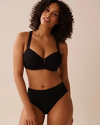 SOLID Textured Mid Waist Brazilian Bikini Bottom