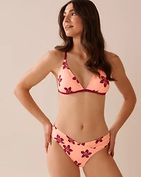 CORAL RED FLORAL Triangle Bikini Top