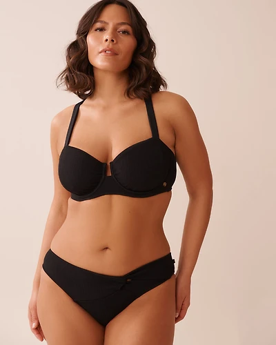 SOLID Textured D Cup Balconette Bikini Top