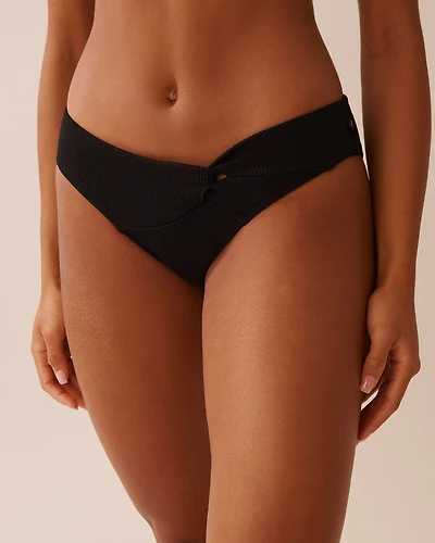 SOLID Textured Front Knot Brazilian Bikini Bottom