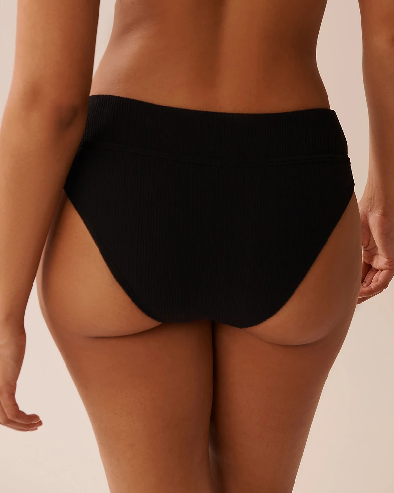 SOLID Textured Mid Waist Brazilian Bikini Bottom