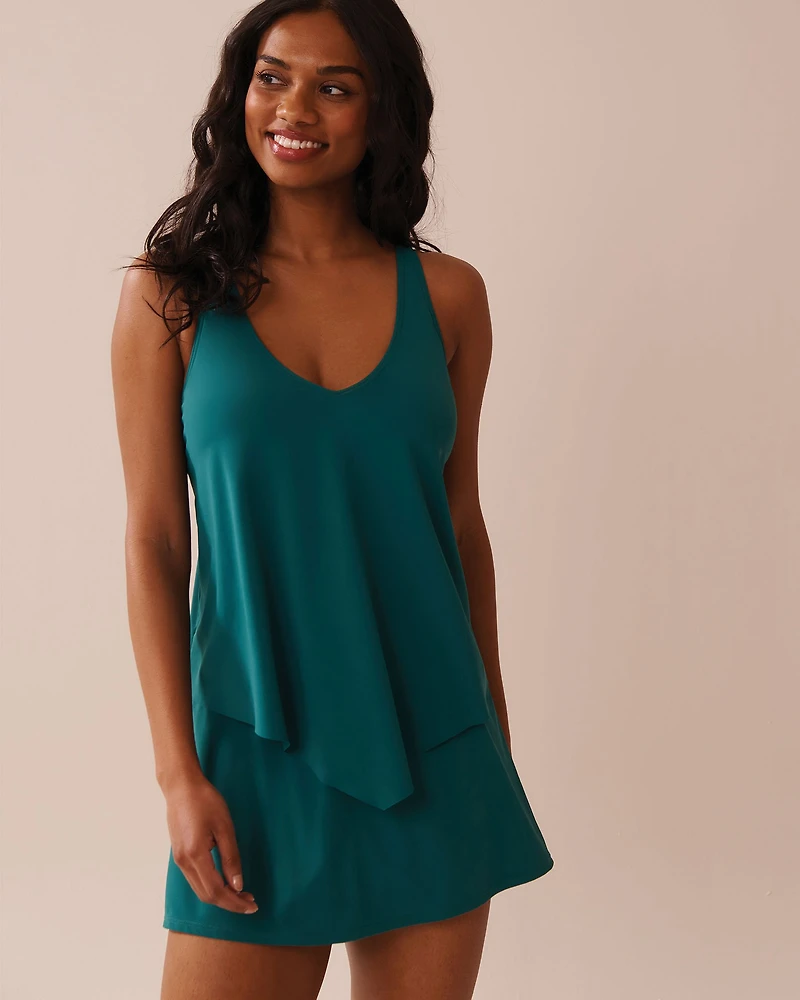 TEAL BLUE Flowy V-neck Tankini Top