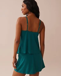 TEAL BLUE Flowy V-neck Tankini Top