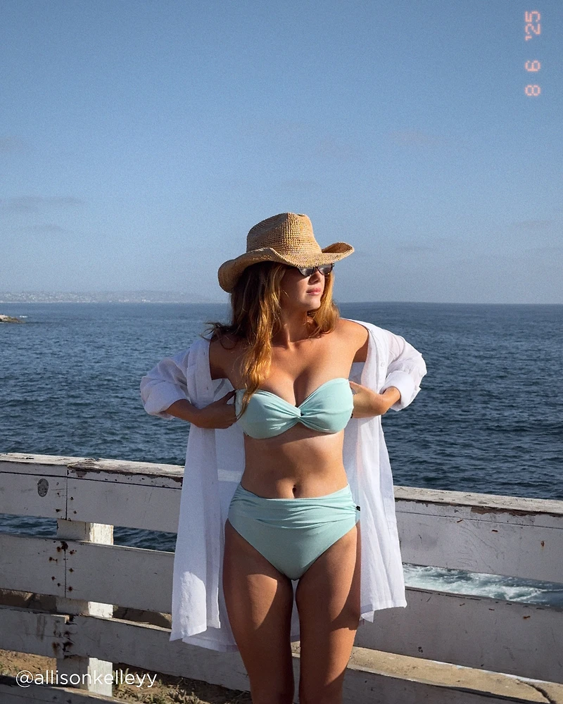 BABY BLUE Recycled Fibers Twisted Bandeau Bikini Top