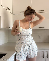 Crab Print Ribbed Cami with Shelf Bra