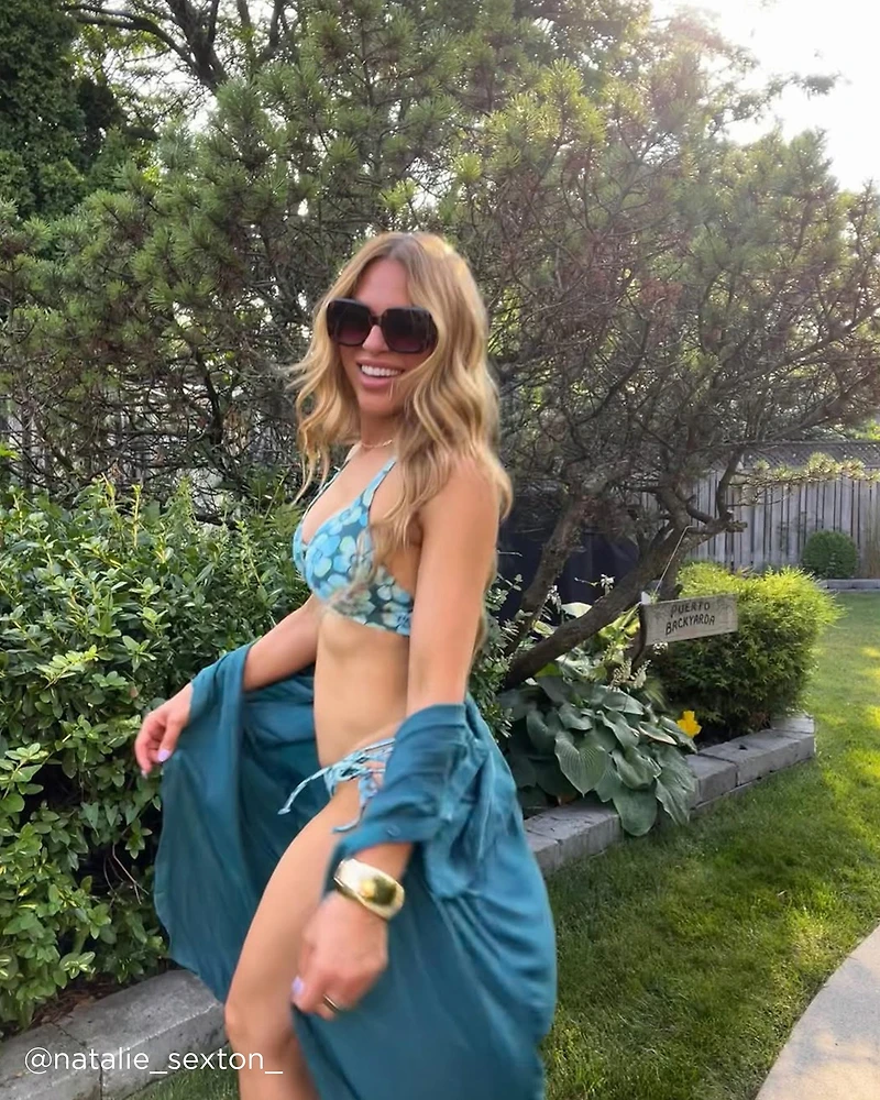 Haut de bikini triangle long en fibres recyclées AQUA FLORA