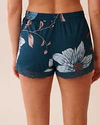 Recycled Fibers Chrysanthemum Print Lace Trim Shorts