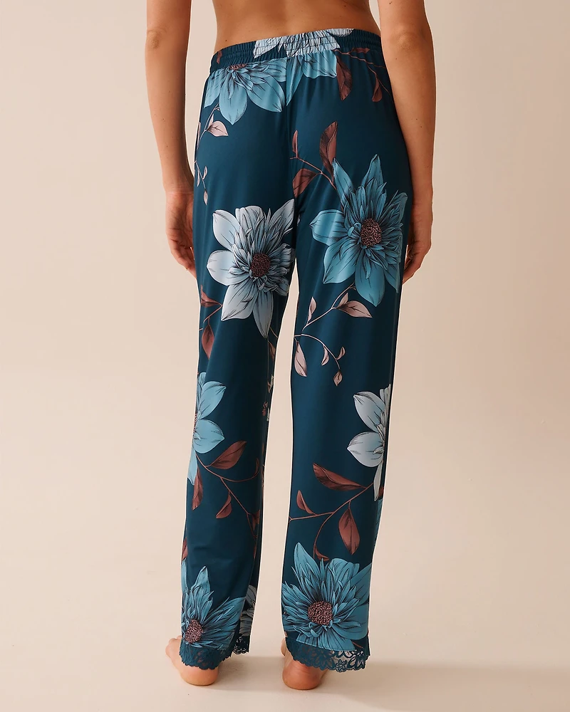 Recycled Fibers Chrysanthemum Print Lace Trim Pants