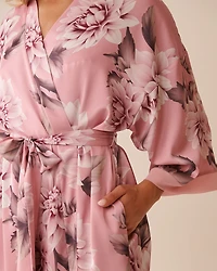 Dahlia Print Satin and Chiffon Kimono