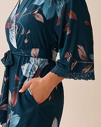 Recycled Fibers Chrysanthemum Print Lace Trim Kimono
