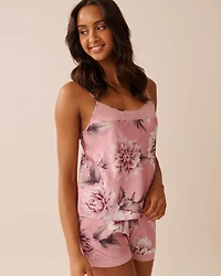 Camisole en satin et chiffon imprimé dahlia