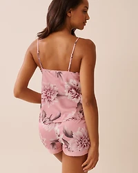 Camisole en satin et chiffon imprimé dahlia
