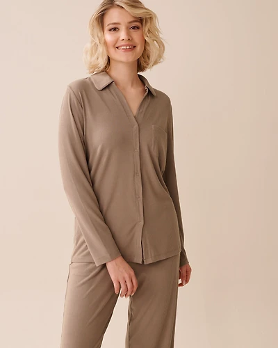 Ribbed Modal Long Sleeve Button-down Shirt