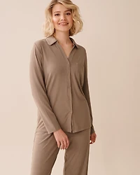 Ribbed Modal Long Sleeve Button-down Shirt