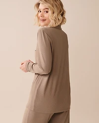 Ribbed Modal Long Sleeve Button-down Shirt