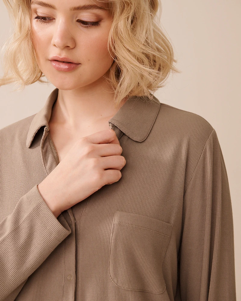 Ribbed Modal Long Sleeve Button-down Shirt