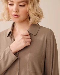 Ribbed Modal Long Sleeve Button-down Shirt