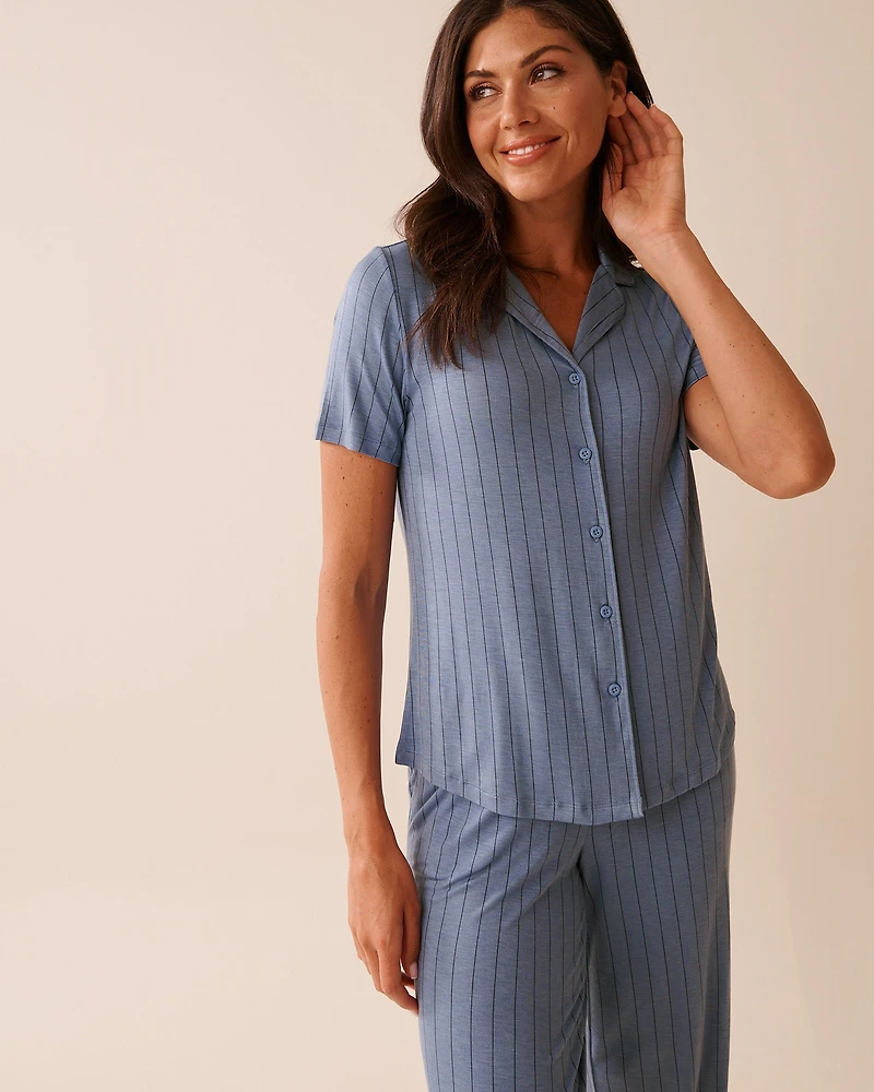 Striped Soft Jersey Short Sleeve Button-down Shirt