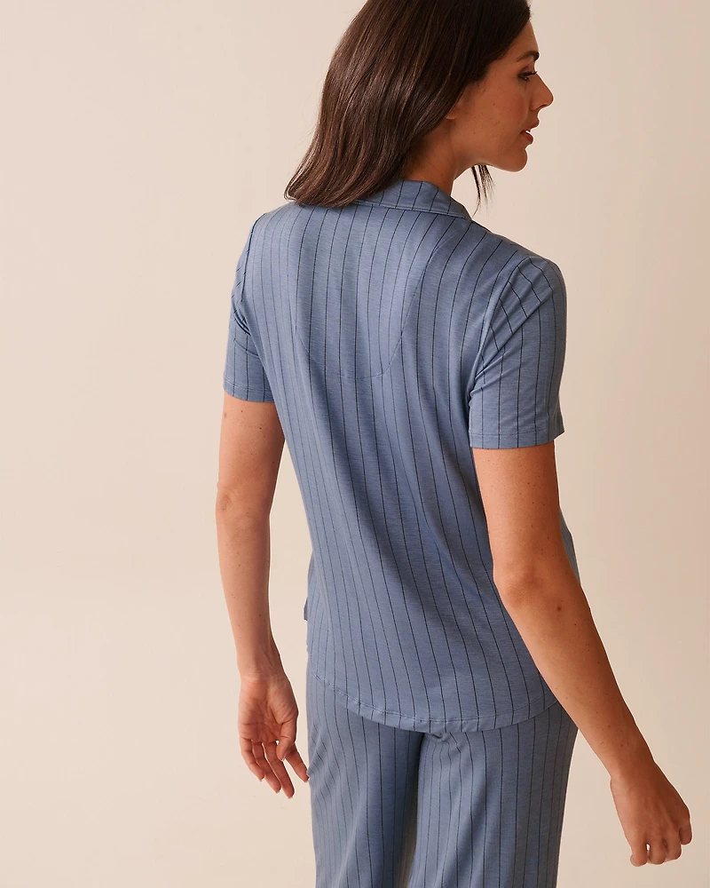 Striped Soft Jersey Short Sleeve Button-down Shirt