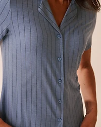 Striped Soft Jersey Short Sleeve Button-down Shirt