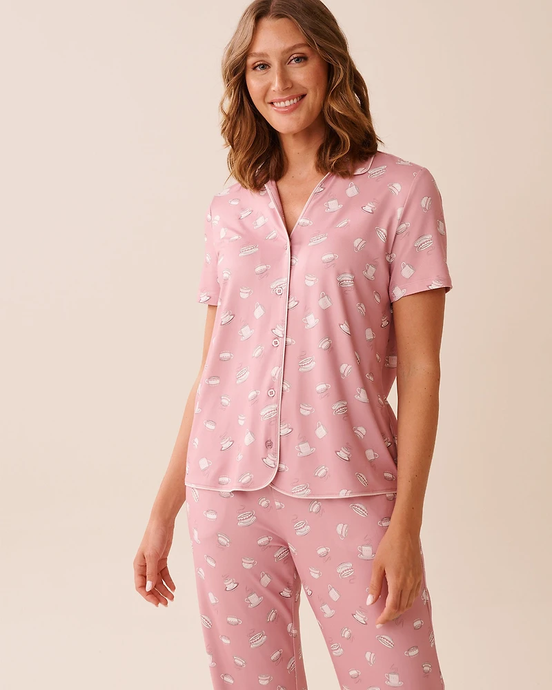 Coffee Cup Print Super Soft Button-down Shirt