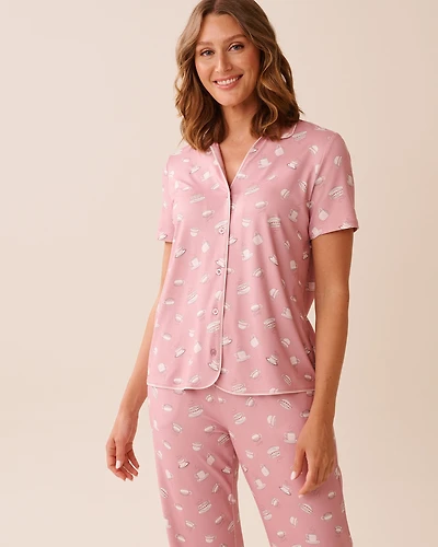 Coffee Cup Print Super Soft Button-down Shirt