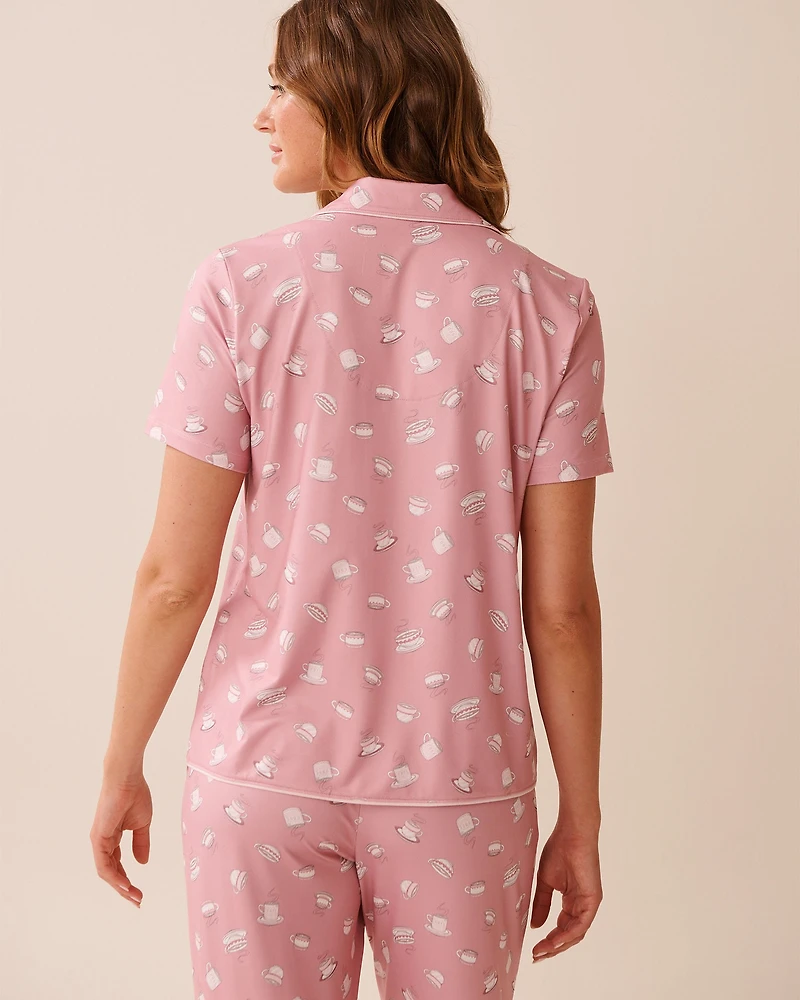 Coffee Cup Print Super Soft Button-down Shirt
