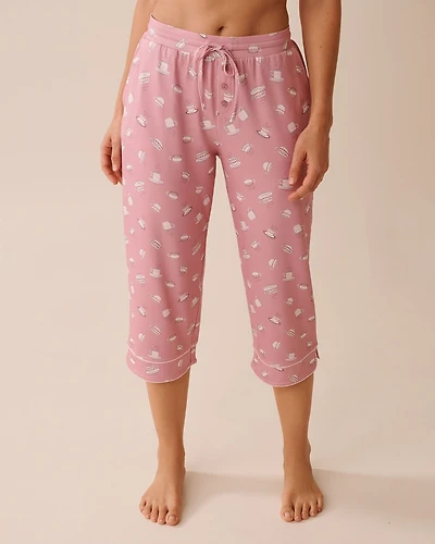Coffee Cup Print Super Soft Pajama Capris