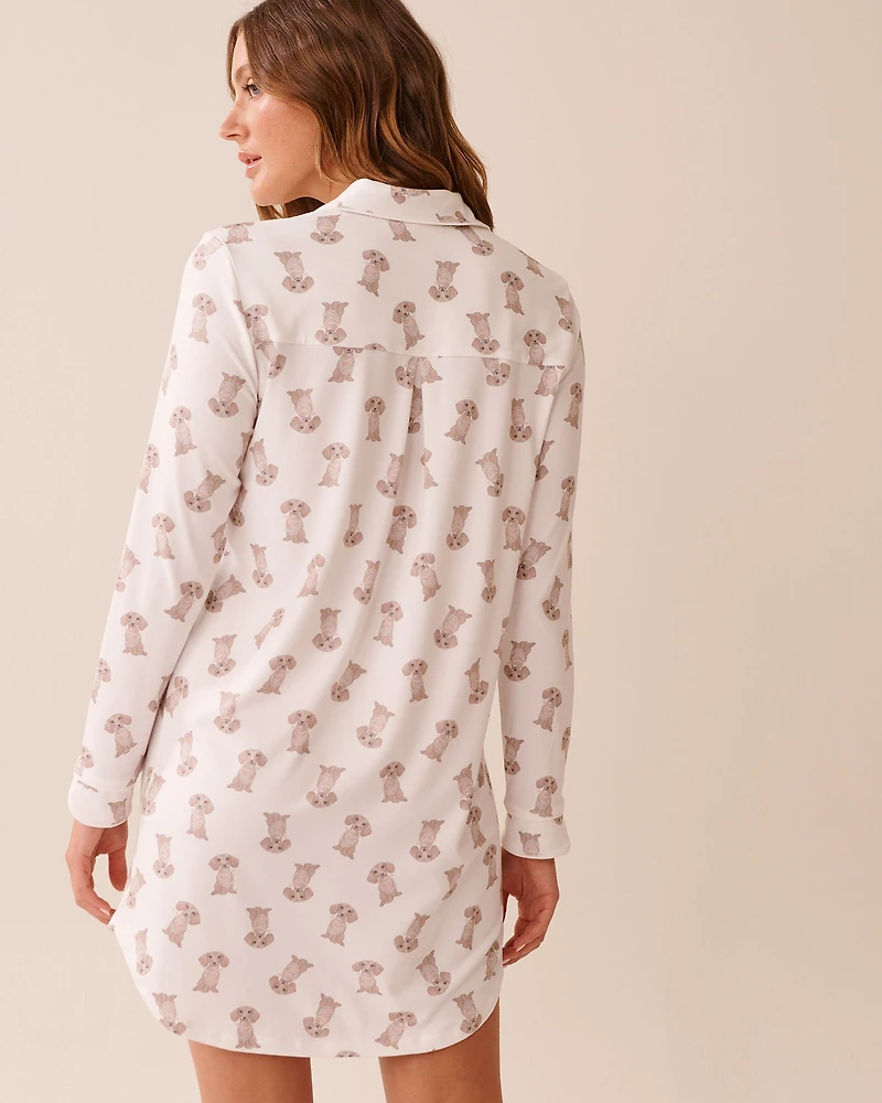 Chemise de nuit manches longues ultra douce imprimé teckel