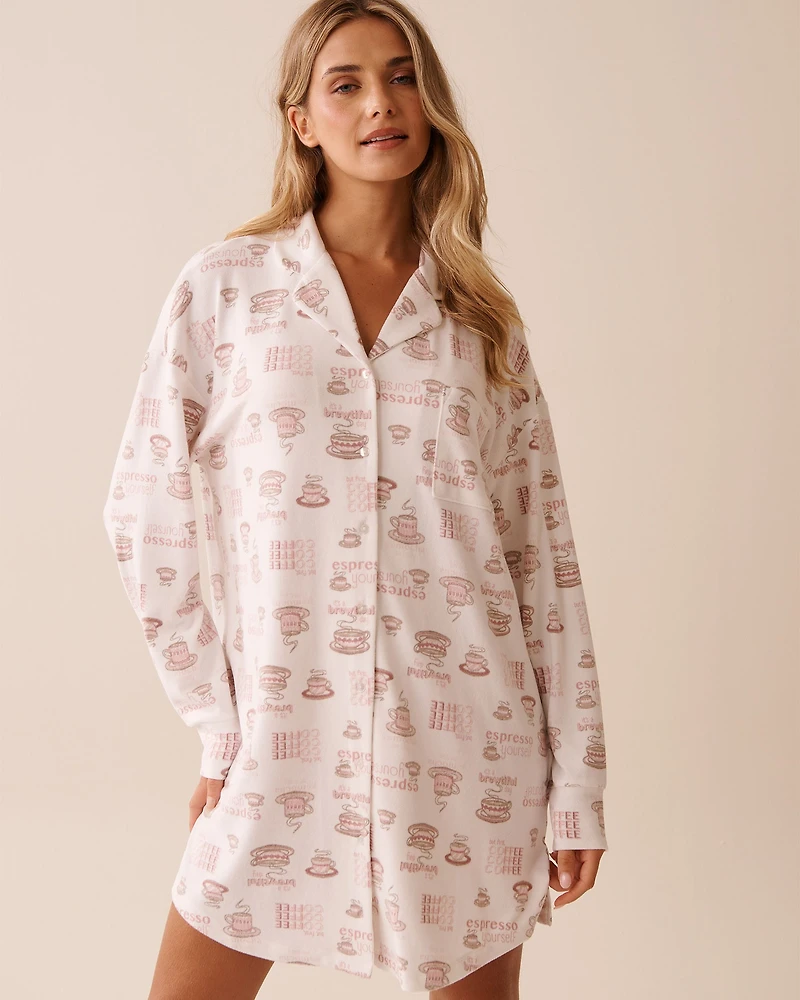 Chemise de nuit boutonnée en fibres recyclées imprimé floral