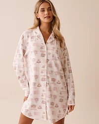 Chemise de nuit boutonnée en fibres recyclées imprimé floral