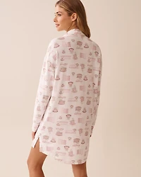 Chemise de nuit boutonnée en fibres recyclées imprimé floral