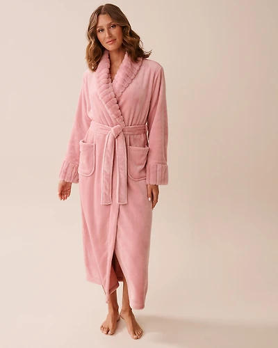 Robe de chambre longue en peluche douce et fausse fourrure