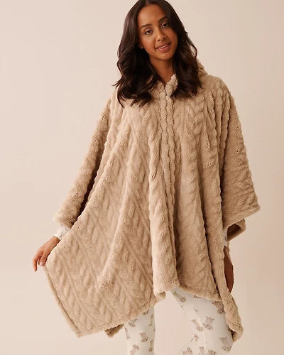 Cable Effect Soft Plush Hooded Cape