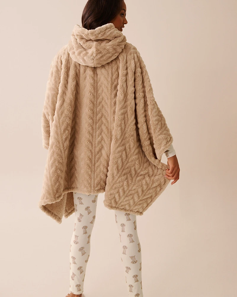 Cable Effect Soft Plush Hooded Cape