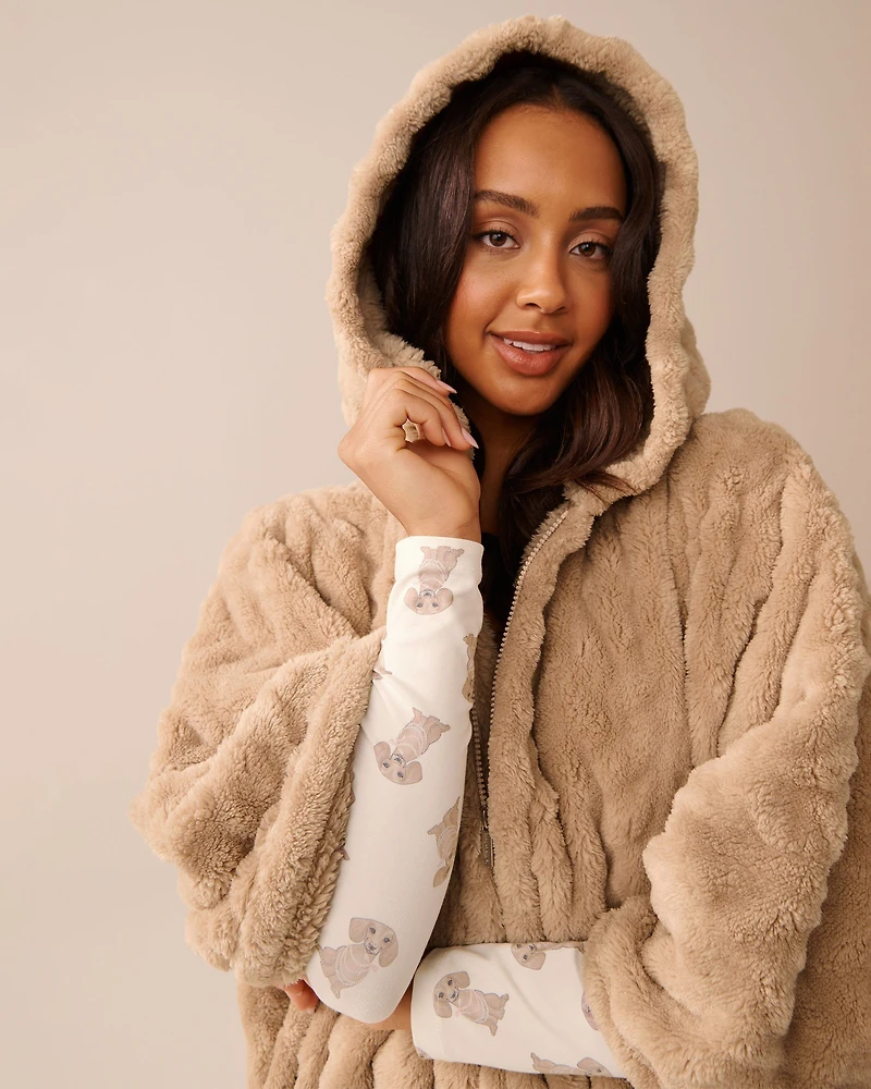 Cable Effect Soft Plush Hooded Cape