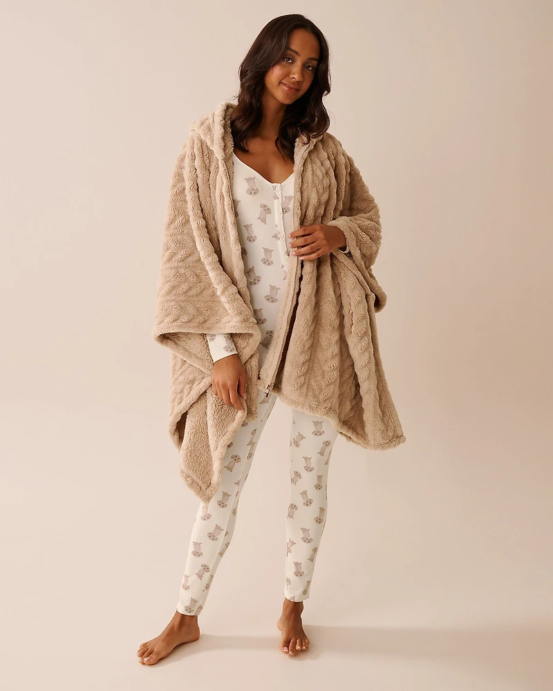 Cable Effect Soft Plush Hooded Cape