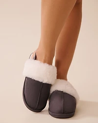 Faux Suede Slippers with Ankle Elastic Band