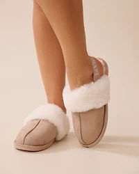 Faux Suede Slippers with Ankle Elastic Band
