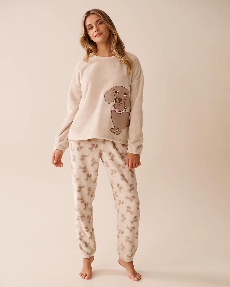 Ensemble pyjama en peluche douce imprimé teckel