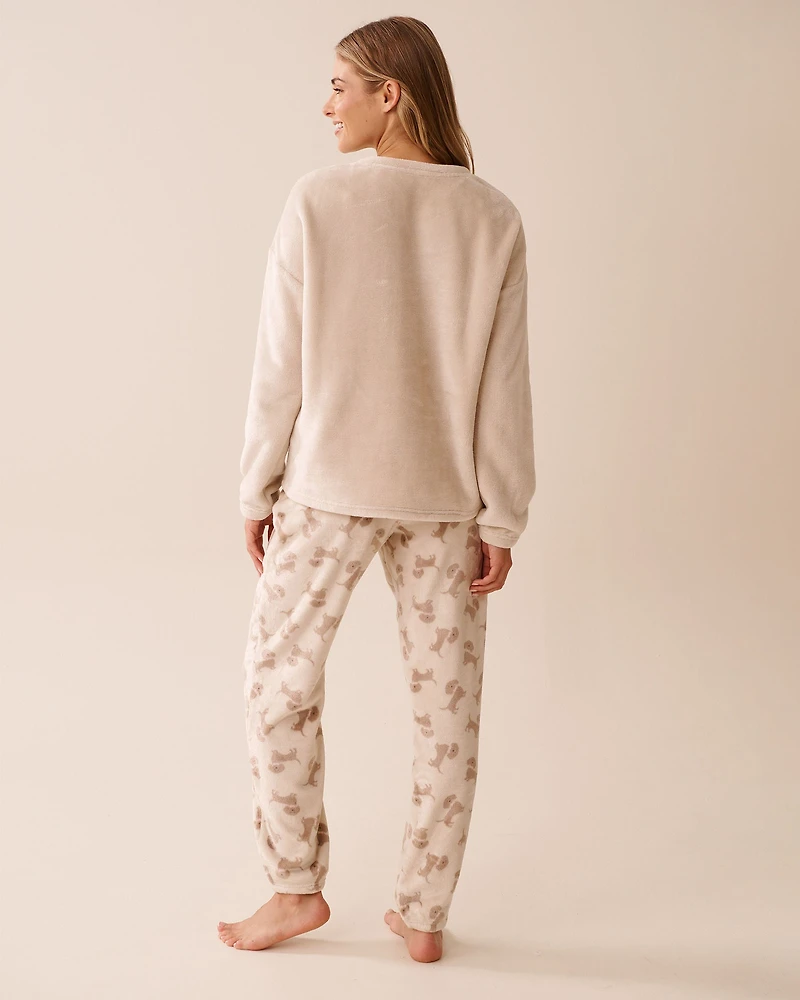 Ensemble pyjama en peluche douce imprimé teckel